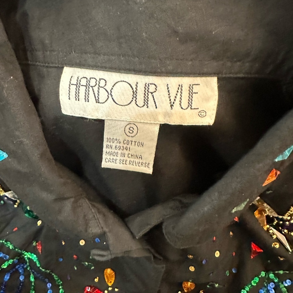 Vintage Harbour Vue Black Western Shirt with Rhinestones and Gems Size S - Picture 2 of 6